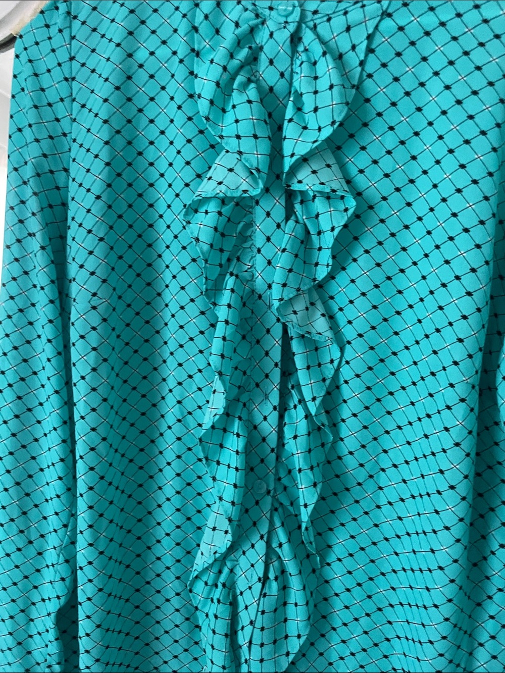 Worthington Turquoise Diamond-Print Ruffle Blouse - Picture 3 of 3